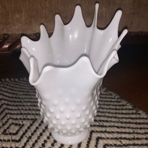 Fenton Hobnail Milk Glass Handkerchief Swung Vase
